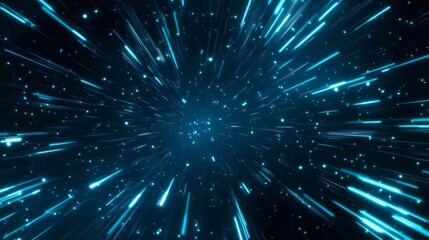 Leinwandbilder - 青い宇宙空間を駆け抜ける輝く光の線の抽象的な背景 空間と星のダイナミックなデザイン
