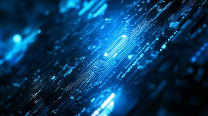 Poster - Futuristic tech design in dark blue with glowing light effects