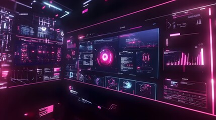 Poster - Futuristic digital displays showing multiple interactive interface elements.