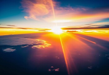 Poster - Bright rays of sunlight illuminate the vast ocean as dawn breaks, casting a warm glow over the tranquil waters, creating a serene and magical atmosphere Generative AI