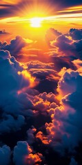 Poster - Golden sunlight pierces through majestic clouds during sunset, creating a breathtaking display of warm colors in the sky above Generative AI