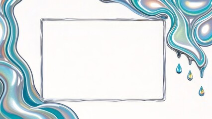 Aufkleber - 白地に青と緑の流体デザインのフレーム抽象的な背景芸術的な波と水面の装飾