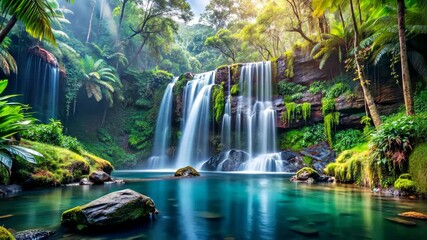 Poster - Tranquil Tropical Waterfall Paradise A Serene Escape into Nature's Beauty
