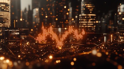 Poster - Abstract visualization of financial data trends over a futuristic city skyline at night