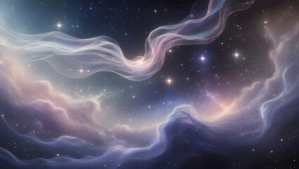 Wall Mural - A vast, starless expanse of dark, velvety blackness, illuminated only by wispy, ethereal tendrils of iridescent energy that undulate and pulse like a living, breathing entity, as if the fabric of spac