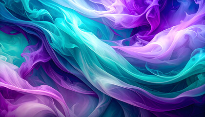 Poster - Captivating Swirls of Teal Lavender and White Abstract Smoke Creates Dreamy Background Texture a Visual Symphony of Color and Light
