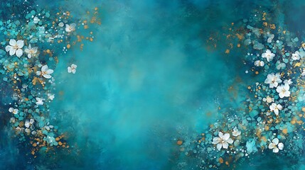 Aufkleber - Vibrant abstract floral background with teal hues and delicate white blossoms, ideal for design use