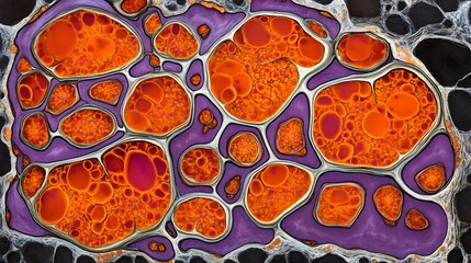 Aufkleber - Abstract close-up of vibrant orange and purple organic shapes resembling fluid patterns in a geological formation