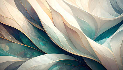Poster - Gentle Waves of Leafy Forms A Subtle Dance of Nature An Abstract Wallpaper Design That Is both Elegant and Minimalist