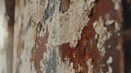 Poster - Close-up view of a weathered, peeling paint wall showcasing textures and colors in an urban setting