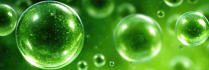 Poster - Green bubbles float in a vibrant background displaying a natural, magical atmosphere