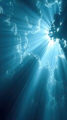 Poster - Light beams shine through clouds in a calming heavenly background