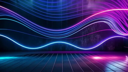 Poster - Mesmerizing neon waves illuminate a dark, futuristic space, creating a vibrant and dynamic atmosphere.