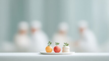 Wall Mural - minimalistic depiction of french cuisine with unfocused individuals in background offering ample cop
