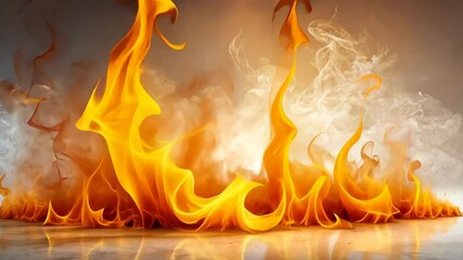 Poster - Realistic flames rise from a glossy surface, creating an intense, fiery display with swirling smoke.