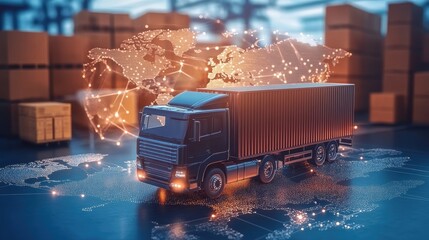 Wall Mural - logistics international delivery concept, world map with logistic network distribution on background