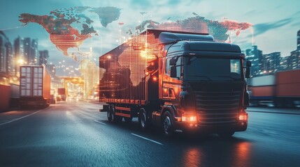 Wall Mural - logistics international delivery concept, world map with logistic network distribution on background