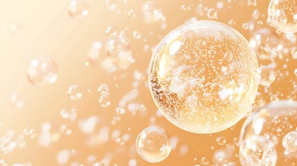 Poster - Close-up of sparkling bubbles rising in a golden liquid, creating a festive and refreshing atmosphere