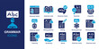 © Vactory_Icons - Grammar icon set. Containing grammar check, grammar article, vocabulary, writing, grammar book, and linguistic. Solid vector icons collection. Vector illustration.