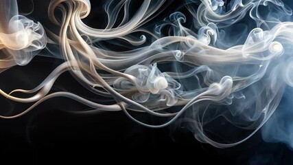 Poster - Mesmerizing smoke tendrils dance and swirl, creating ethereal jellyfish-like forms in a dark abyss.