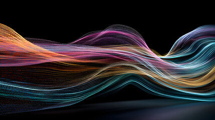 Poster - Flowing Color Abstract Particle Waves Smooth Backdrop Wallpaper Image Dynamic Digital Art Gentle Waving Lines Beautiful Light Design Background Image