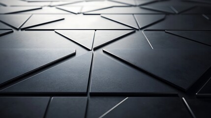 Poster - Close-up view of geometric black tiles arranged in a modern pattern, showcasing texture and design