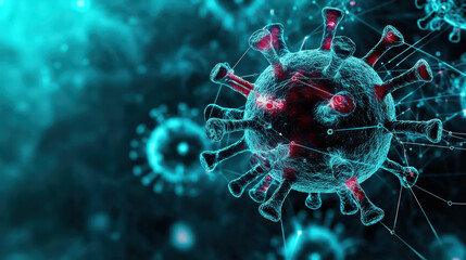 Aufkleber - Digital illustration of virus particle with detailed structure, showcasing spikes and glowing effect, representing infectious diseases and global health concerns