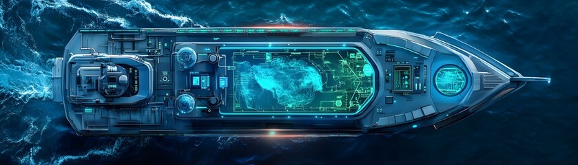 Poster - Futuristic submersible vessel with glowing interior display.