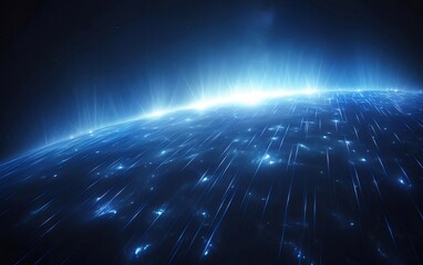 Aufkleber - 青い光輝くデジタル地球の表面と宇宙空間の描写 未来のテクノロジーとデータネットワークを表現