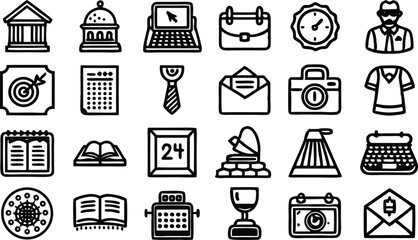 Poster - Black and white vector icon set for business, internet, shopping, money, travel, and website