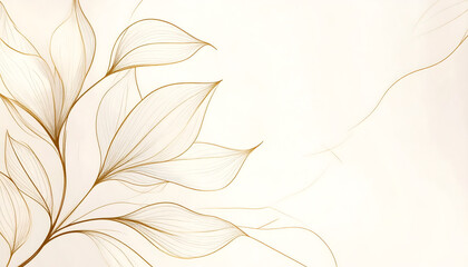 Poster - Elegant Botanical Line Art Minimalist Design Featuring Golden Leaves and Subtle Textures Creates a Harmonious Blend of Simplicity and Sophistication
