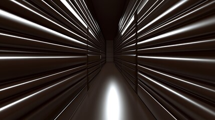 Aufkleber - A narrow, dimly lit corridor with metallic walls reflecting light, creating an eerie atmosphere