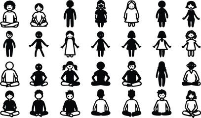 Poster - Family people icon set with diverse person silhouettes, including man, woman, and child symbols
