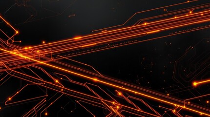Aufkleber - Glowing orange circuit lines intersect on a dark background, creating an abstract technological design