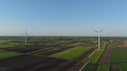 Aufkleber - Aerial view of wind turbines on an agricultural field. Sustainable energy	