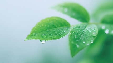 Fototapete - capture minimalistic close-up image of dewy leaf with water droplets emphasizing nature purity