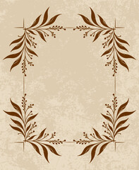 Poster - A brown frame with leaves is shown. The frame is brown and has a leaf design. The frame is on a tan background