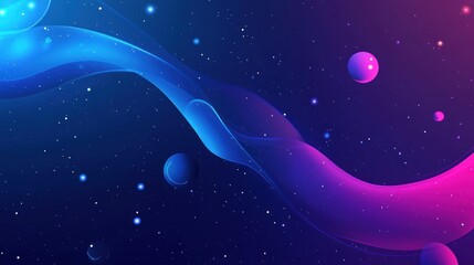 abstract cosmic background with glowing nebula and planets.