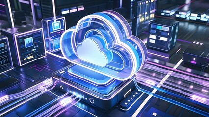 Aufkleber - 青い光のクラウド型ネットワークテクノロジーの未来的な背景