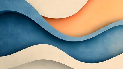Poster - Abstract design featuring soft waves of cream, teal, and orange colors.