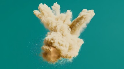 Aufkleber - Explosive cloud of sand bursting against a turquoise backdrop, creating a dramatic visual effect