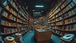 © salep - Vast library with towering bookshelves and intriguing vintage audio equipment
