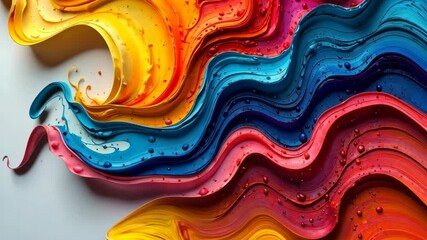Poster - Wavy Hues of Colorful Paint Flowing and Mixing Together on a Blank Canvas