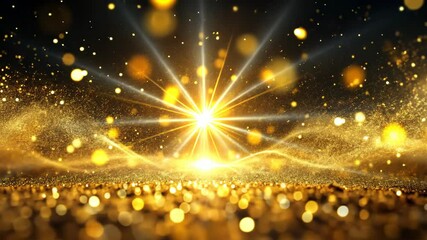 Aufkleber - Golden Glitter Dust and Light Rays Background Loop
