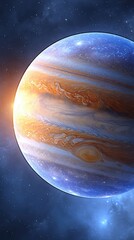 Poster - Majestic gaseous giant planet illuminated by starlight in a vast cosmic landscape