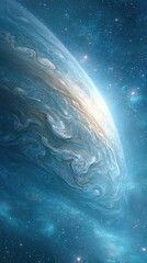 Poster - Majestic gaseous giant planet illuminated by a starry sky in a high resolution view