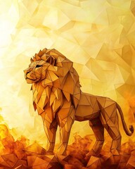 Poster - Geometric polygonal animal sculpture against a warm yellow backdrop with textured effects creating a sense of depth and dimension. The artwork evokes strength and a stylized aesthetic.