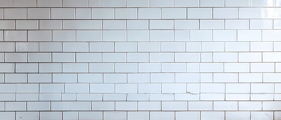 Poster - Clean white subway tile wall with subtle grout lines, perfect for modern interior design settings