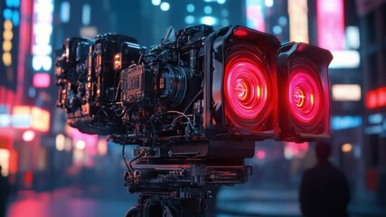 Aufkleber - Futuristic Robot with Glowing Lights in Urban Night Scene Capturing Modern Technological Atmosphere