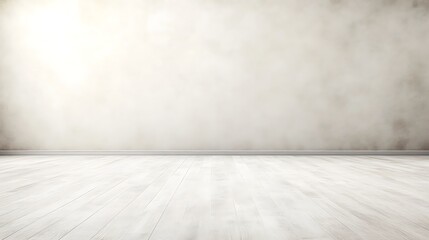 Poster - Minimalistic empty room with light wooden floor and softly lit wall, ideal for interior design projects